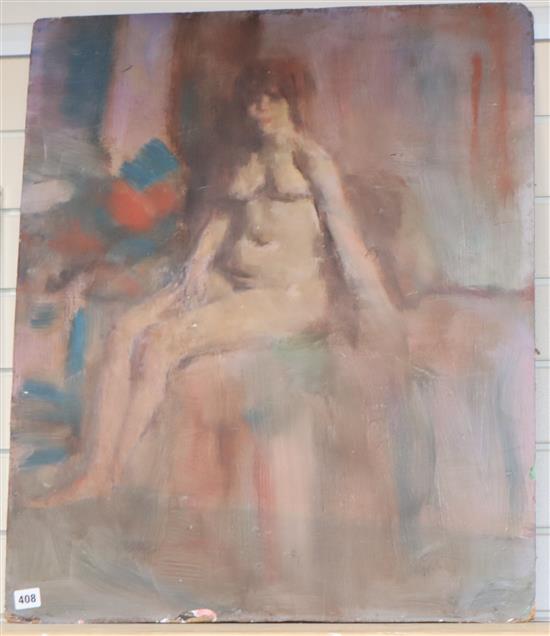 Alex Koolman RP RBA, oil on board, Ingrid, Exhibition label verso, 76 x 63cm, unframed